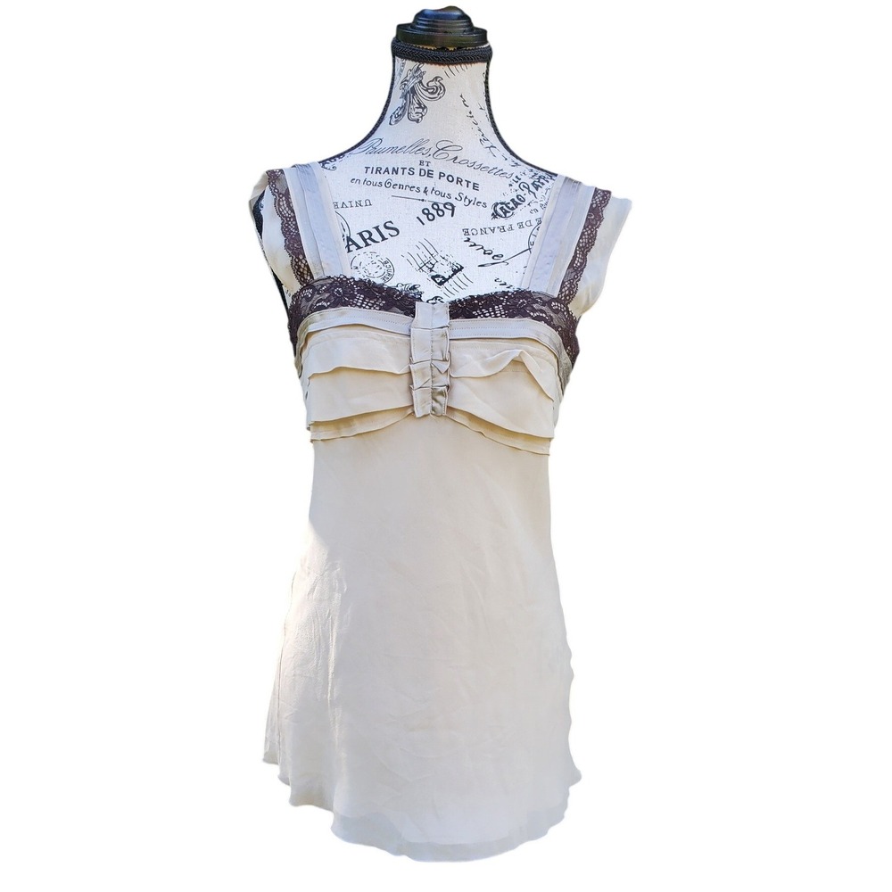 The Limited Silk Lace Ruffle Babydoll Camisole Top Cream Brown Y2K 2000s Size S
